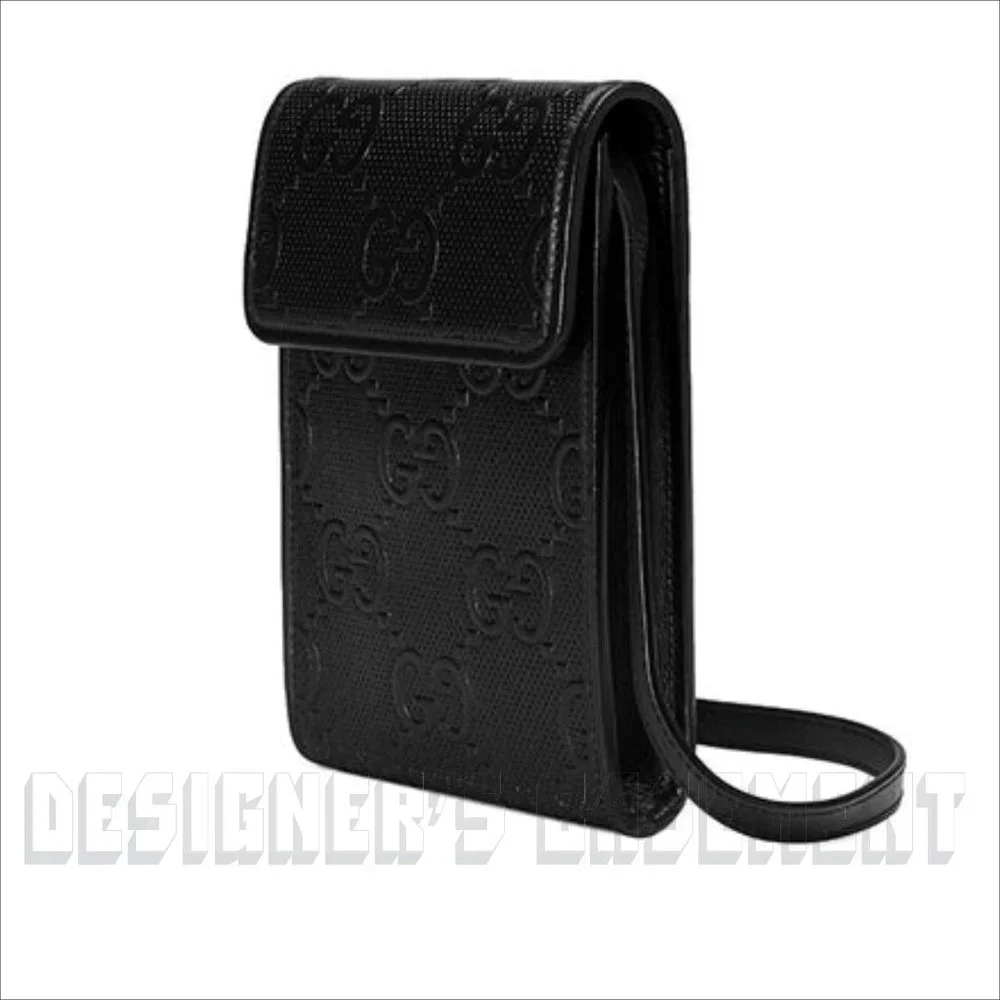 GUCCI black GG TENNIS smooth Perforated GUCCISSIMA Leather CrossBody PHONE bag🎁